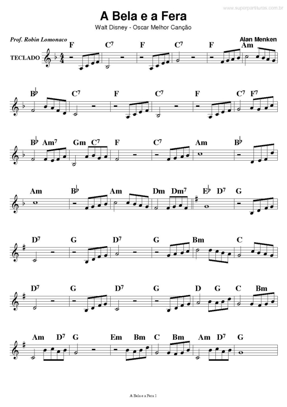 Partitura da música A Bela e Fera