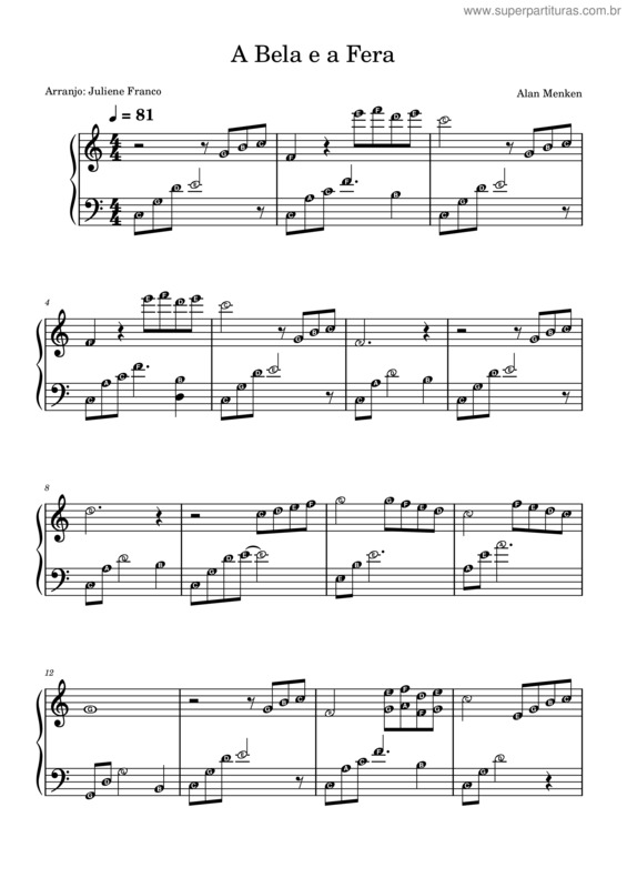 Partitura da música A Bele E A Fera