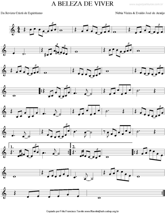 Partitura da música A Beleza de Viver