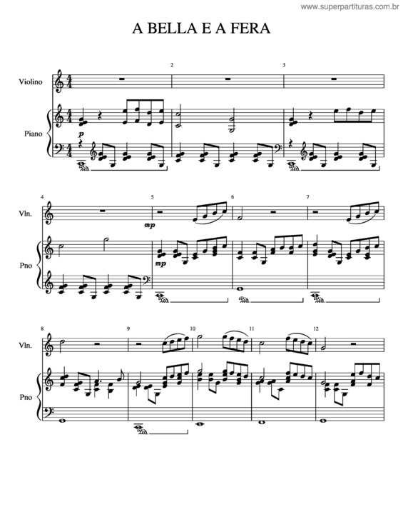 Partitura da música A Bella E A Fera Gilmar