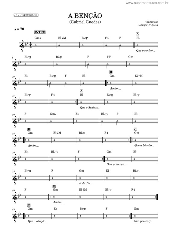 Partitura da música A Benção – Base – V.1 – Crosswalk