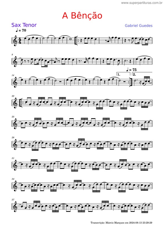 Partitura da música A Bênção – Julia Vitória Feat. Gabriel Guedes v.6