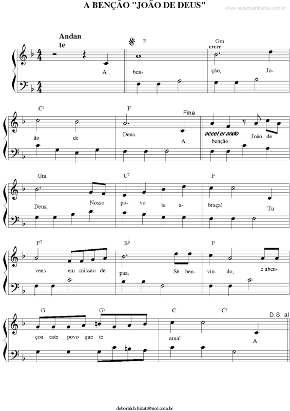 Partitura da música A Bênção João de Deus v.2