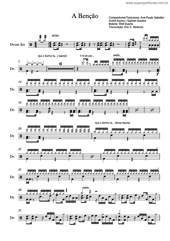 Partitura da música A Benção v.2