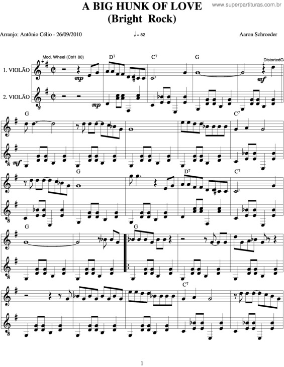 Partitura da música A Big Hunk Of Love v.2