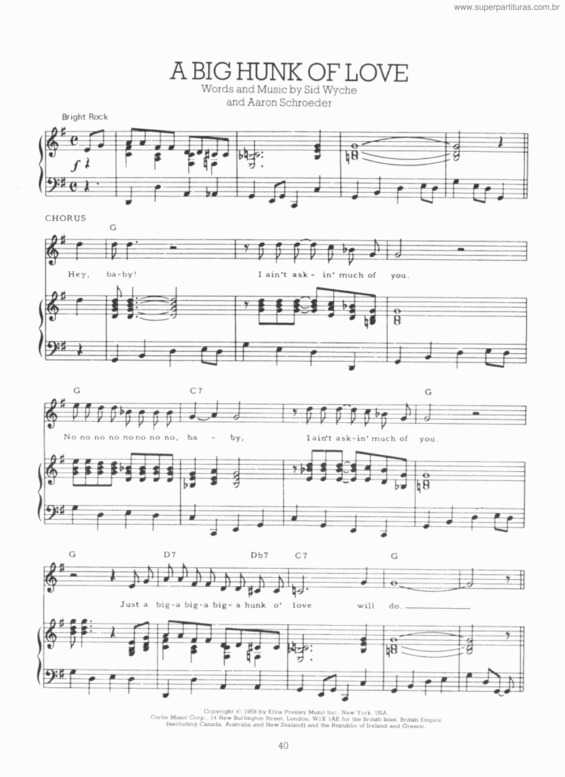 Partitura da música A Big Hunk Of Love v.3