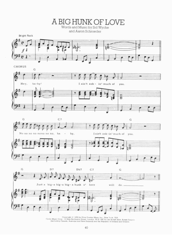 Partitura da música A Big Hunk Of Love v.4