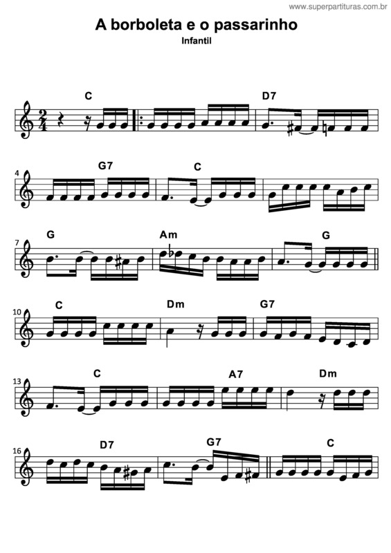 Partitura da música A Borboleta E O Passarinho v.2
