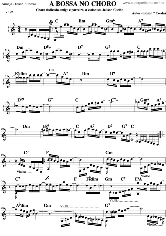 Partitura da música A Bossa No Choro v.2