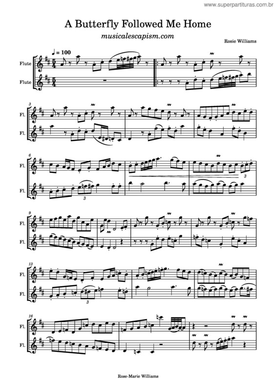 Partitura da música A Butterfly Followed Me Home-Duet-Flute