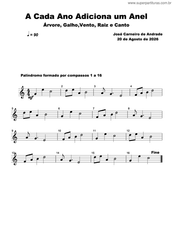 Partitura da música A Cada Ano Adiciona Um Anel