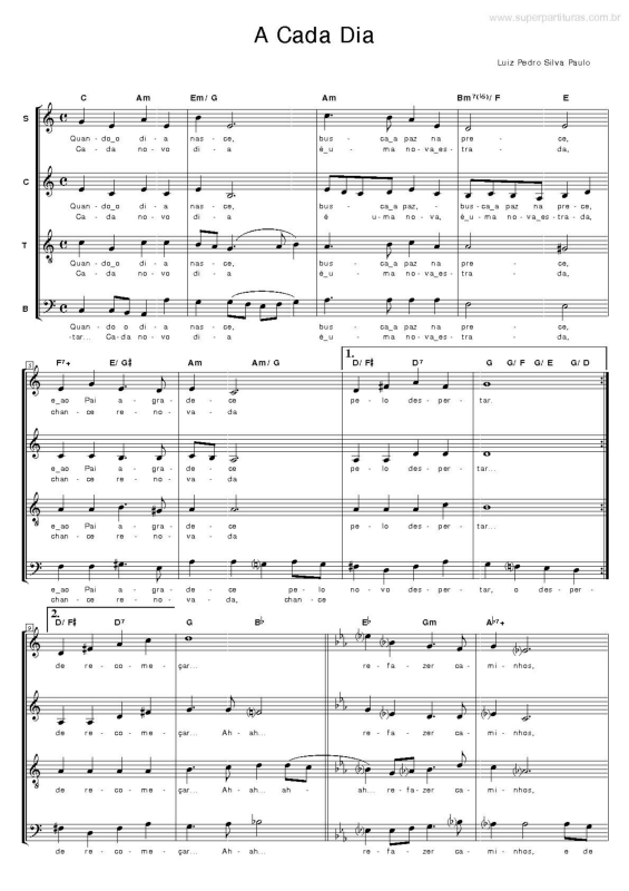 Partitura da música A Cada Dia