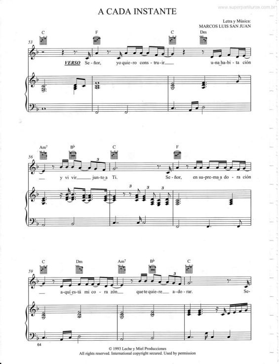 Partitura da música A Cada Instante