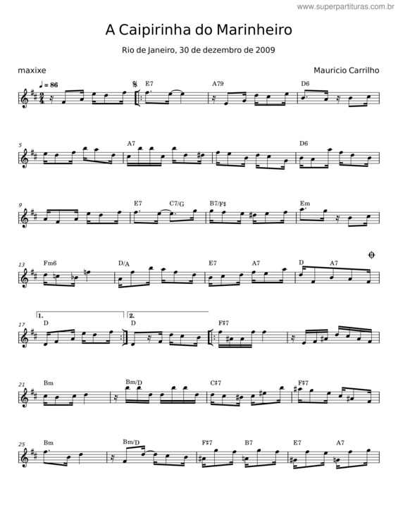 Partitura da música A Caipirinha Do Marinheiro – Mauricio Carrilho