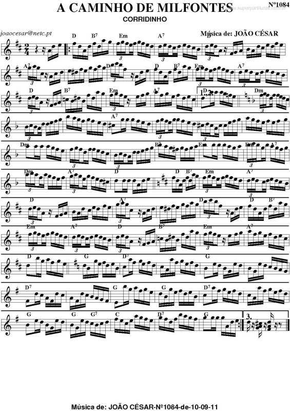 Partitura da música A Caminho de Milfontes