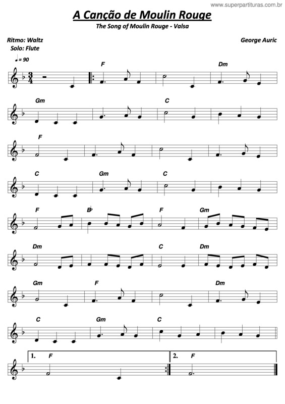 Partitura da música A Canção Do Moulin Rouge