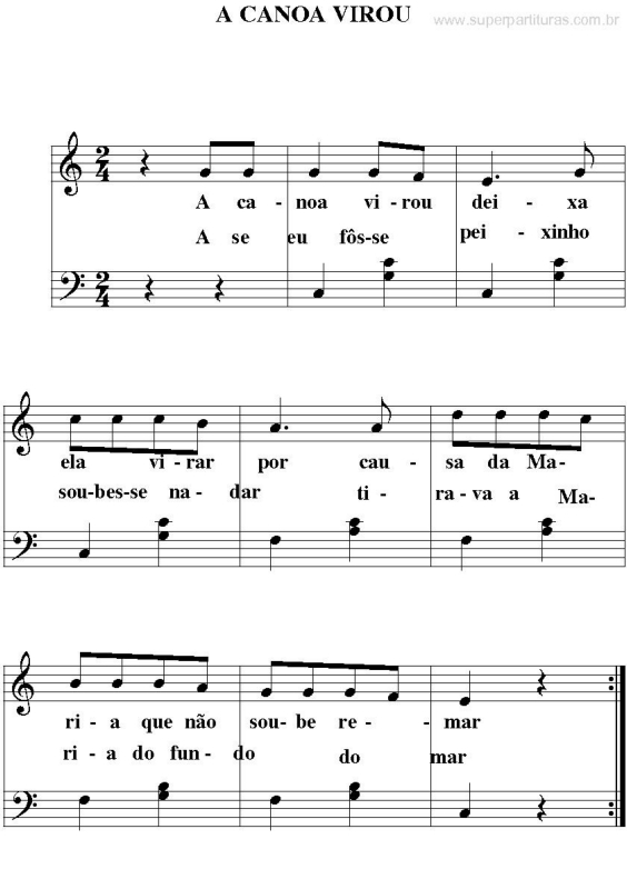Partitura da música A Canoa Virou v.2