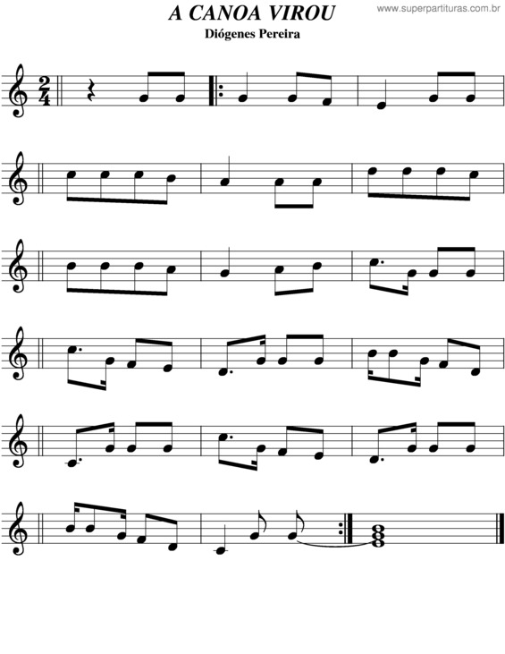 Partitura da música A Canoa Virou v.3