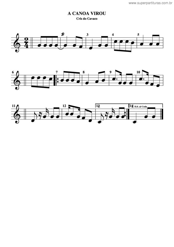 Partitura da música A Canoa Virou v.4