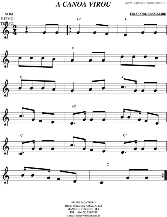 Partitura da música A Canoa Virou v.5
