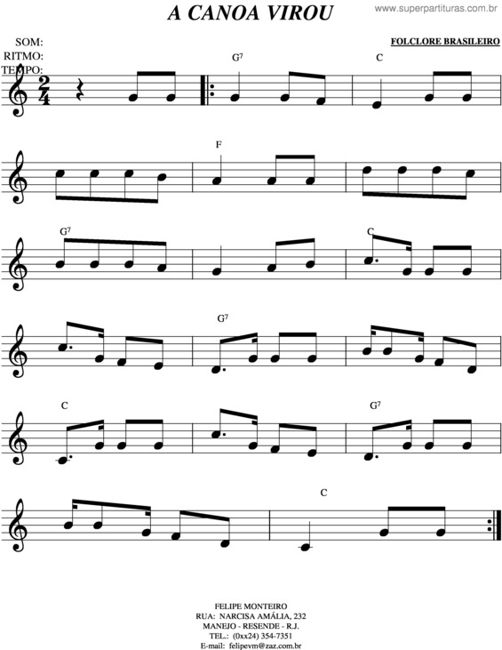 Partitura da música A Canoa Virou v.5