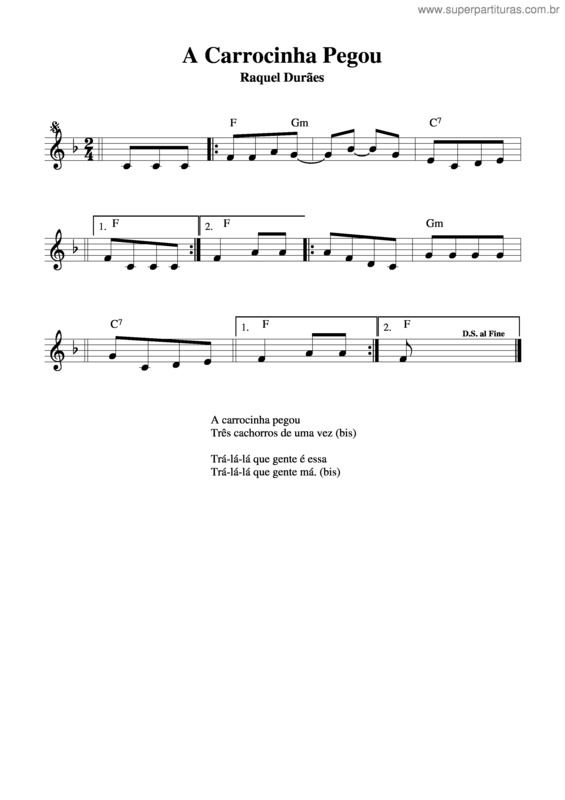 Partitura da música A Carrocinha Pegou v.2