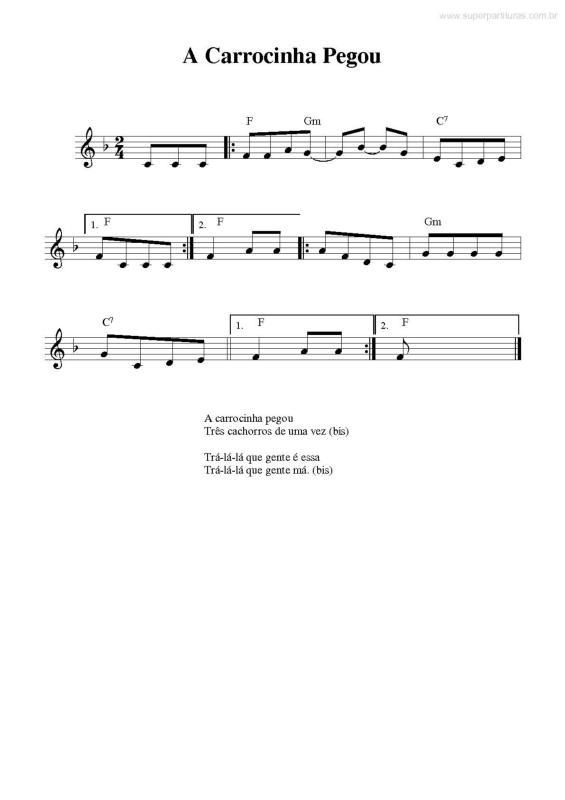 Partitura da música A Carrocinha Pegou