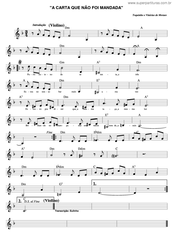 Partitura da música A Carta Que Não Foi Mandada