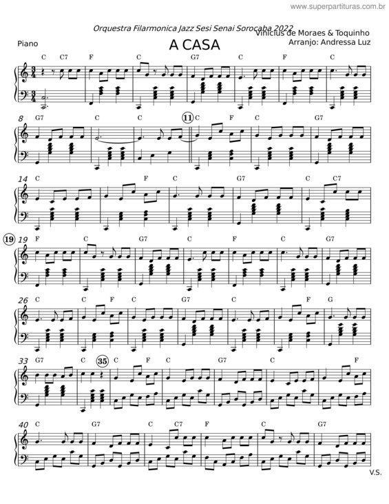 Partitura da música A Casa – Vinicius De Moraes