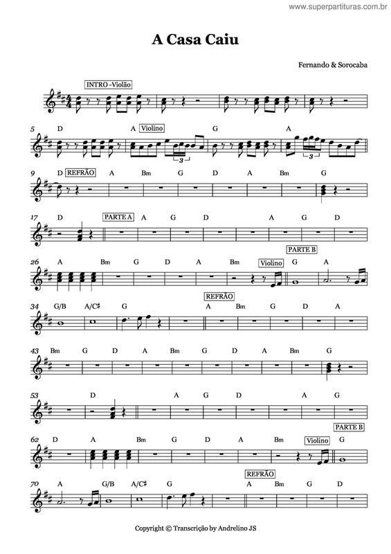 Partitura da música A casa caiu