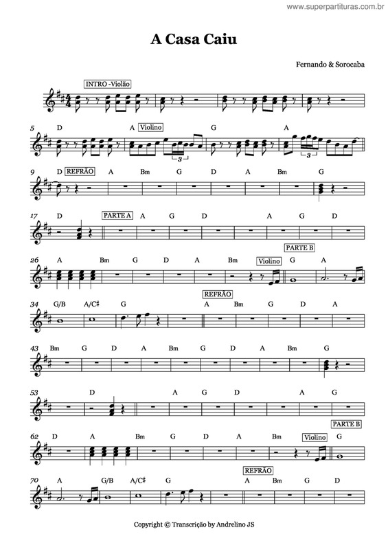 Partitura da música A casa caiu