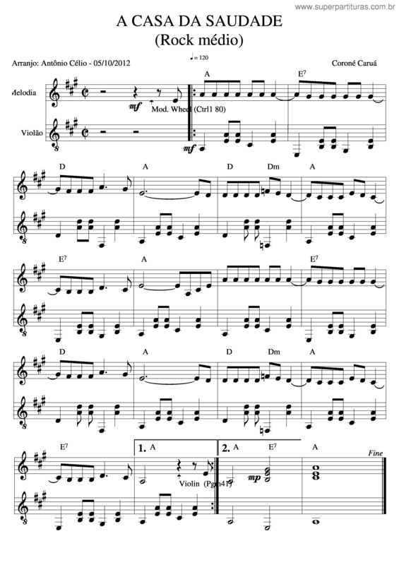 Partitura da música A Casa Da Saudade v.2