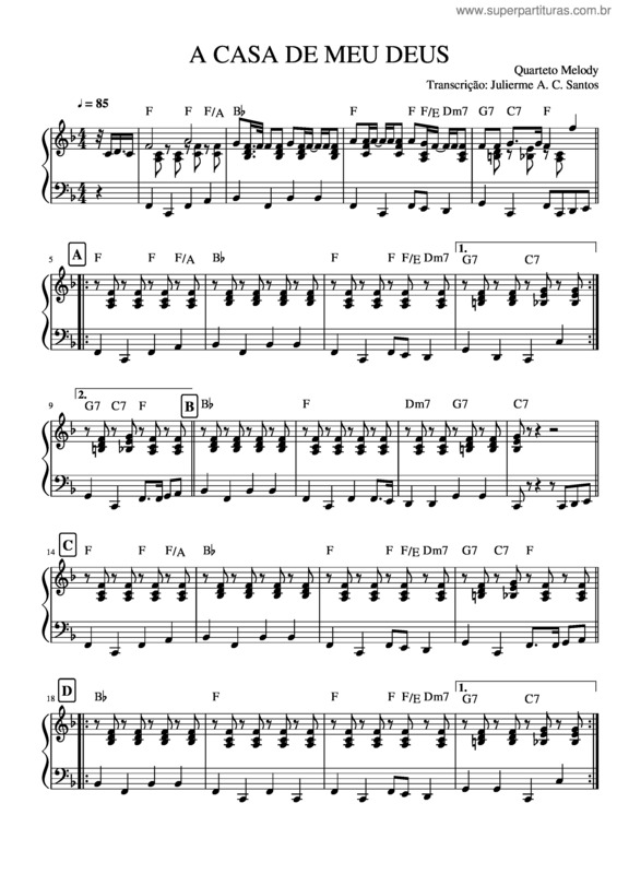 Partitura da música A Casa De Meu Deus Quarteto Melody