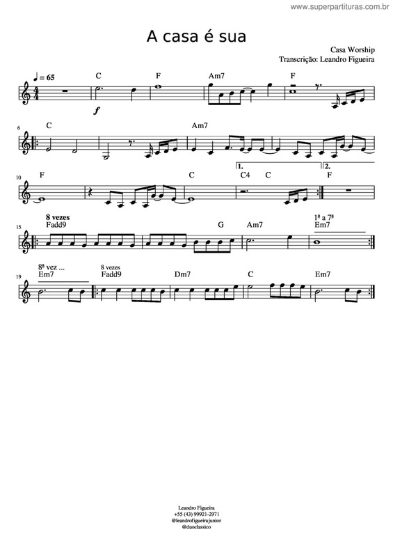 Partitura da música A Casa É Sua v.2