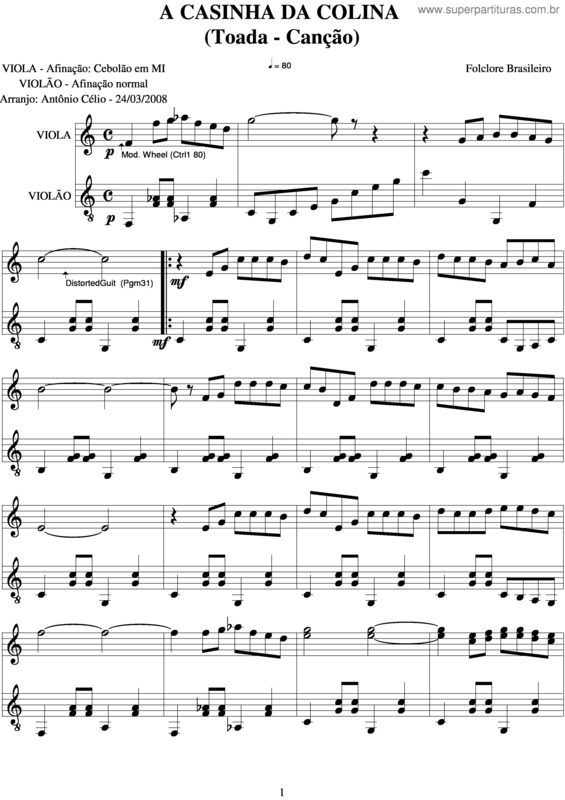 Partitura da música A Casinha Da Colina v.2