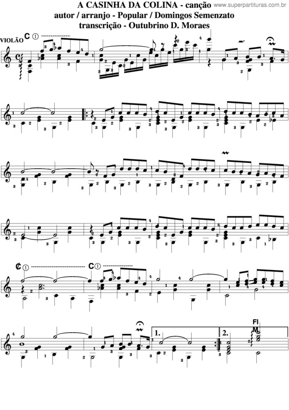 Partitura da música A Casinha Da Colina