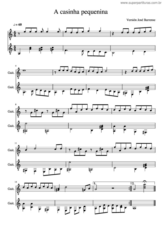 Partitura da música A Casinha Pequenina v.12