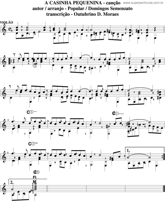 Partitura da música A Casinha Pequenina v.6