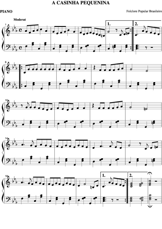 Partitura da música A Casinha Pequenina v.8