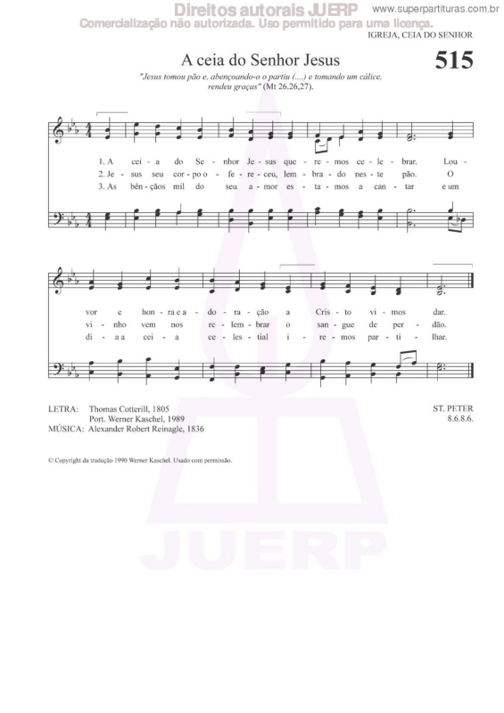 Partitura da música A Ceia Do Senhor Jesus - 515 HCC v.2