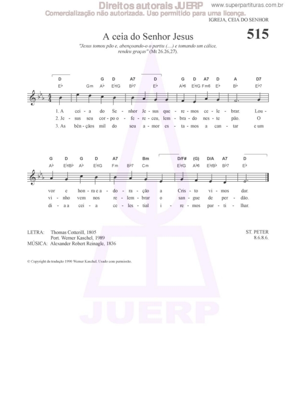 Partitura da música A Ceia Do Senhor Jesus - 515 HCC