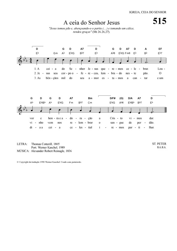 Partitura da música A Ceia do Senhor Jesus