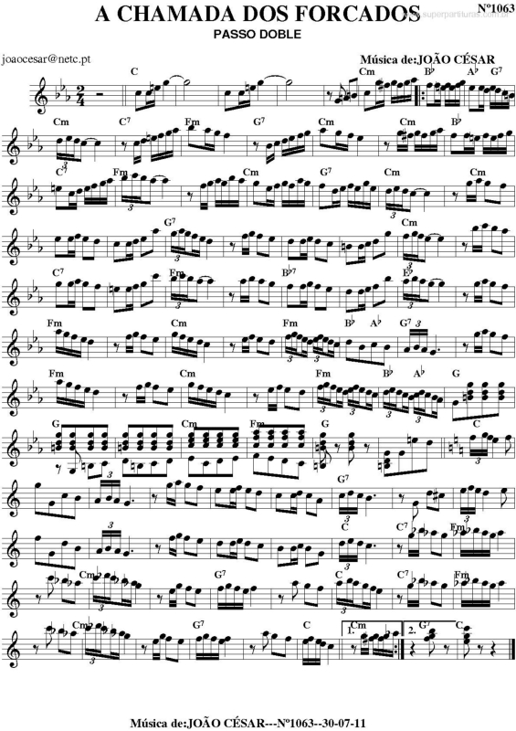 Partitura da música A Chamada dos Forcados
