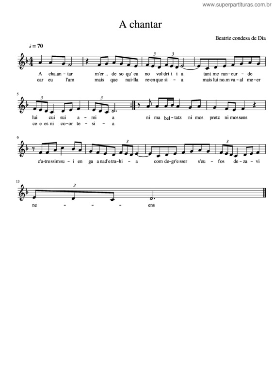 Partitura da música A Chantar
