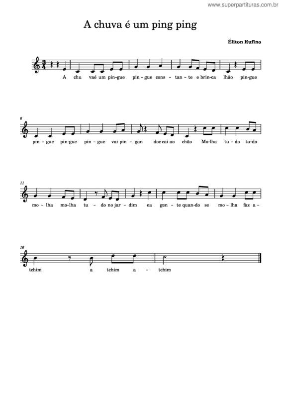 Partitura da música A Chuva É Um Ping Ping