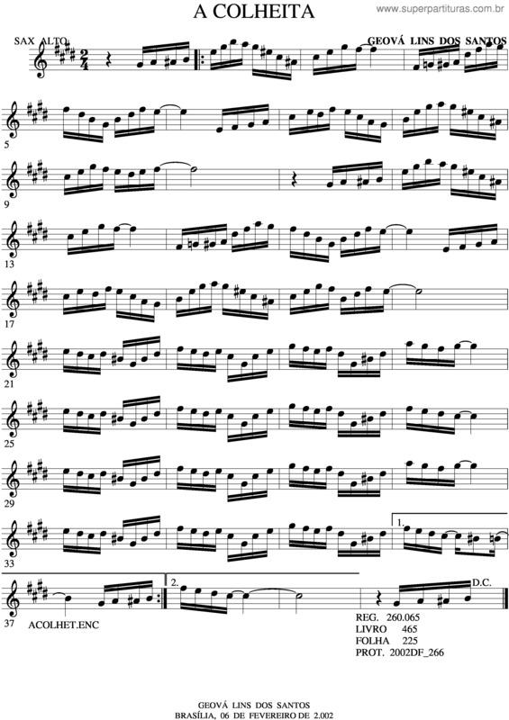 Partitura da música A Colheita