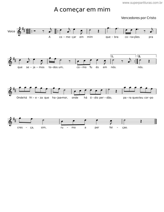 Partitura da música A Começar Em Mim – Vencedores Por Cristo
