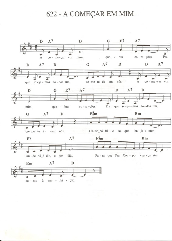 Partitura da música A Começar em Mim