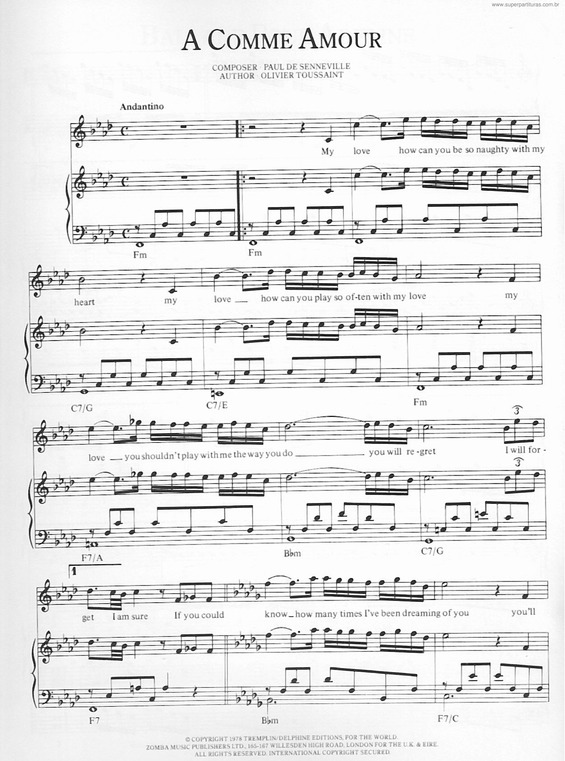 Partitura da música A Comme Amour v.3