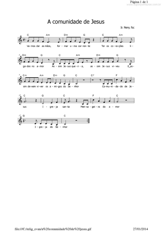 Partitura da música A Comunidade de Jesus